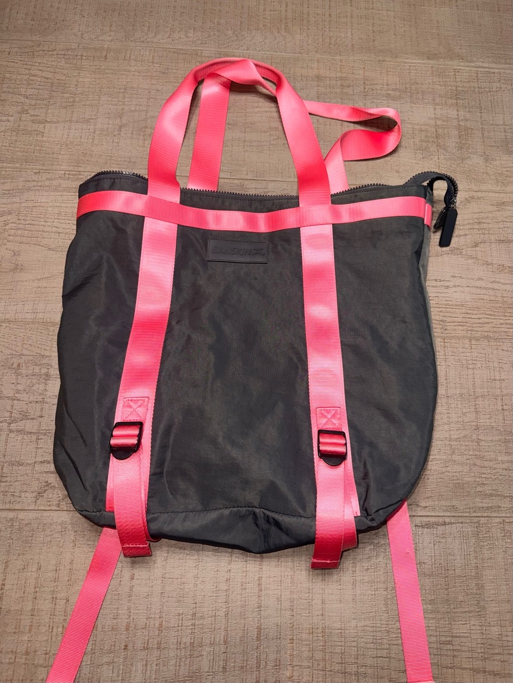 Danskin Black Tote-Backpack with Bright Pink Straps